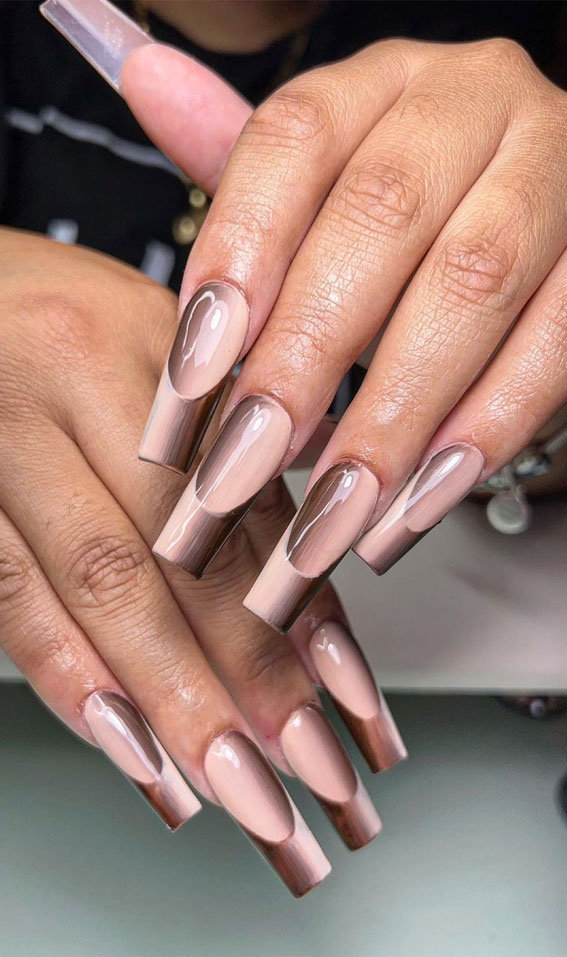 35 Best Optical Illusion Nails : Brown Illusion French Acrylic Nails