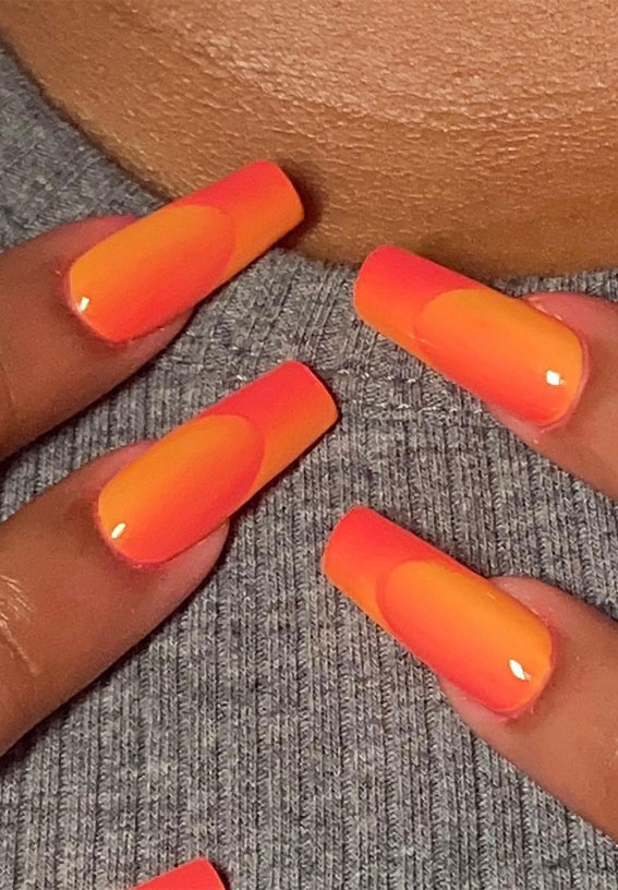 35 Best Optical Illusion Nails : Orange Ombre French Acrylic Nails