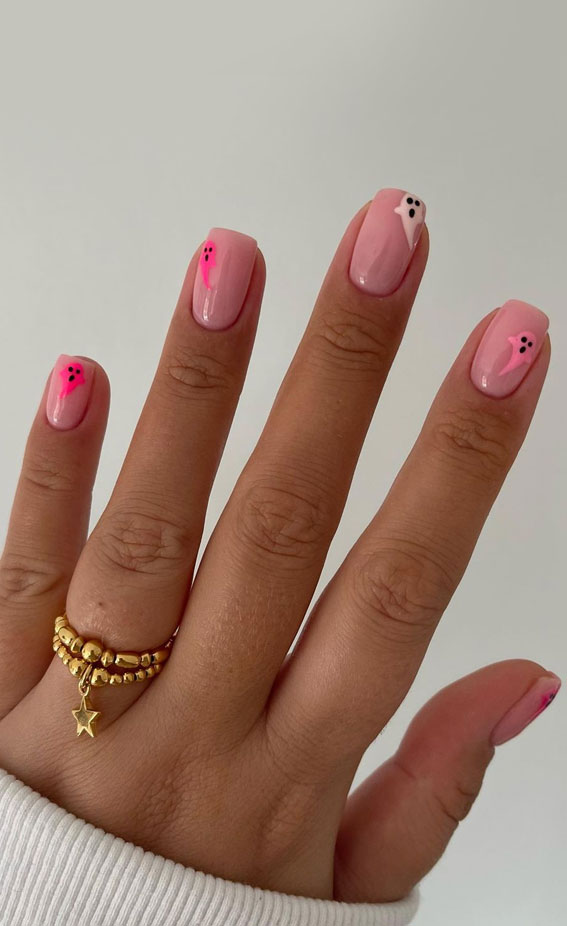 50 Best Halloween Nails 2022 : Girly Ghost Nails