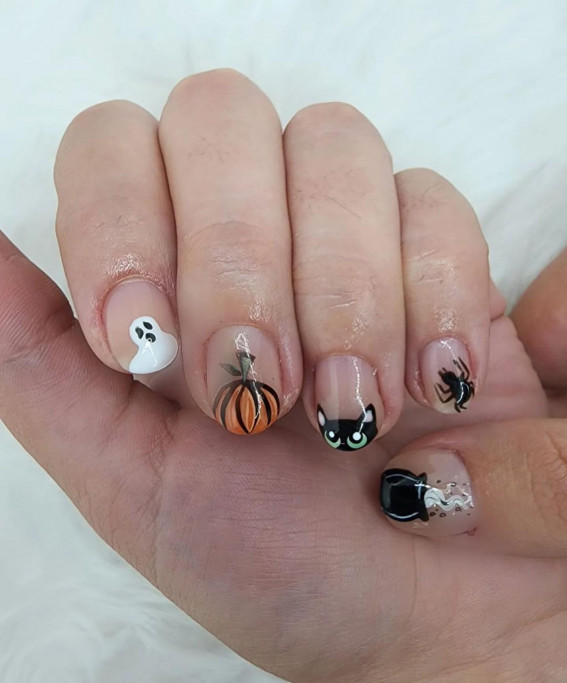 50 Cute Spooky Halloween Nail Ideas : Ghost, Pumpkin & Black Cat Tip Nails