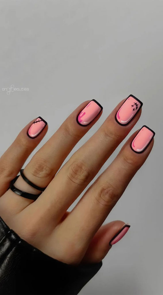 25 Fabulous Pop Art Nail Ideas You Should Try : Peach-Pink Short Nails