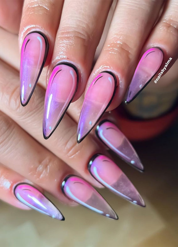 25 Fabulous Pop Art Nail Ideas You Should Try : Pink Jelly Pop Art Stiletto Nails