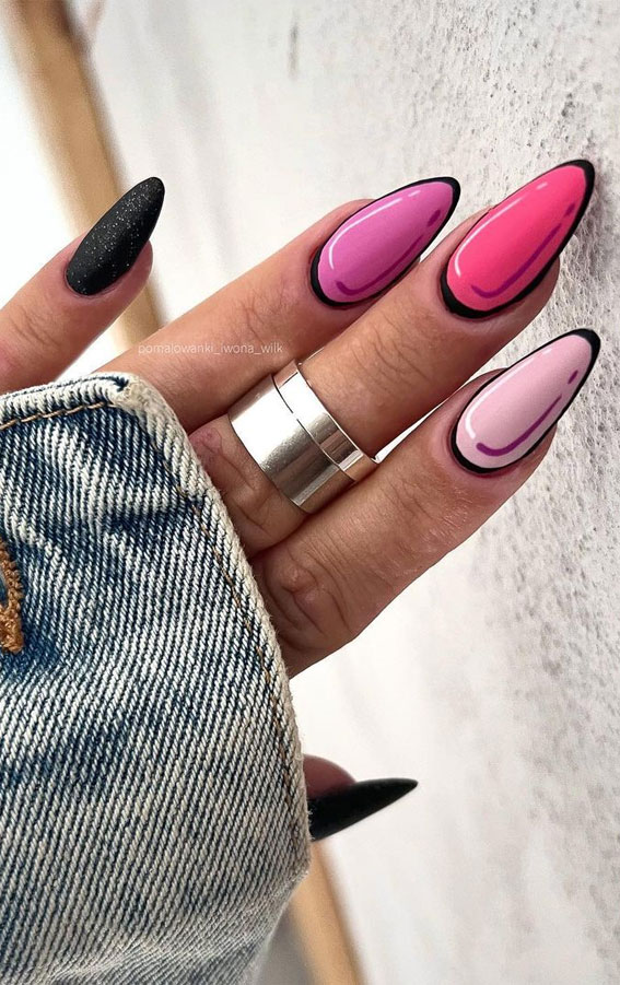 25 Fabulous Pop Art Nail Ideas You Should Try : Shades of Pink Pop Art Nails