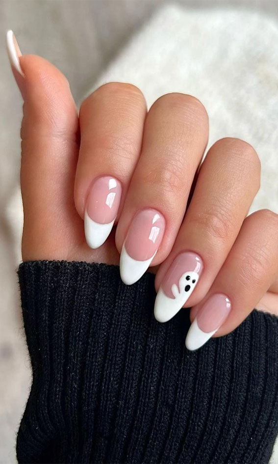 50 Cute Spooky Halloween Nail Ideas : French Spooky Nails