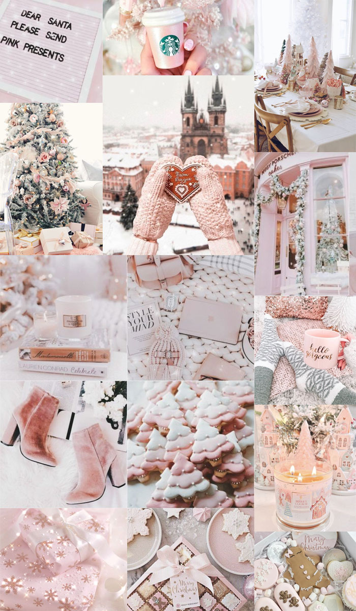 pink christmas collage, pink christmas, pink xmas, pink christmas aesthetic, pink christmas theme