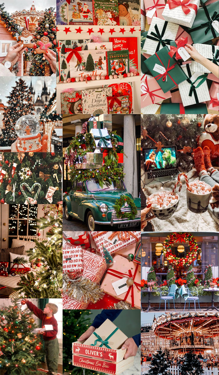 green christmas collage, christmas collage, christmas collage 2022, green and red christmas theme