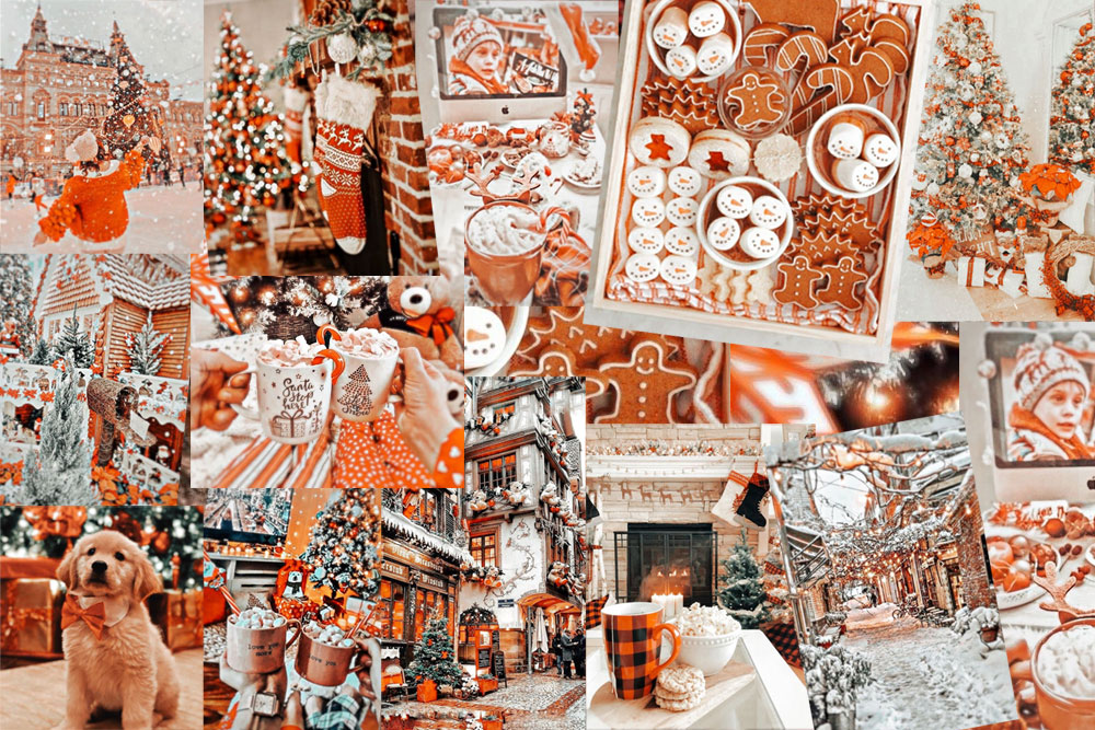 20+ Christmas Collage Aesthetic Ideas : Orange Christmas Collage for Laptop/PC