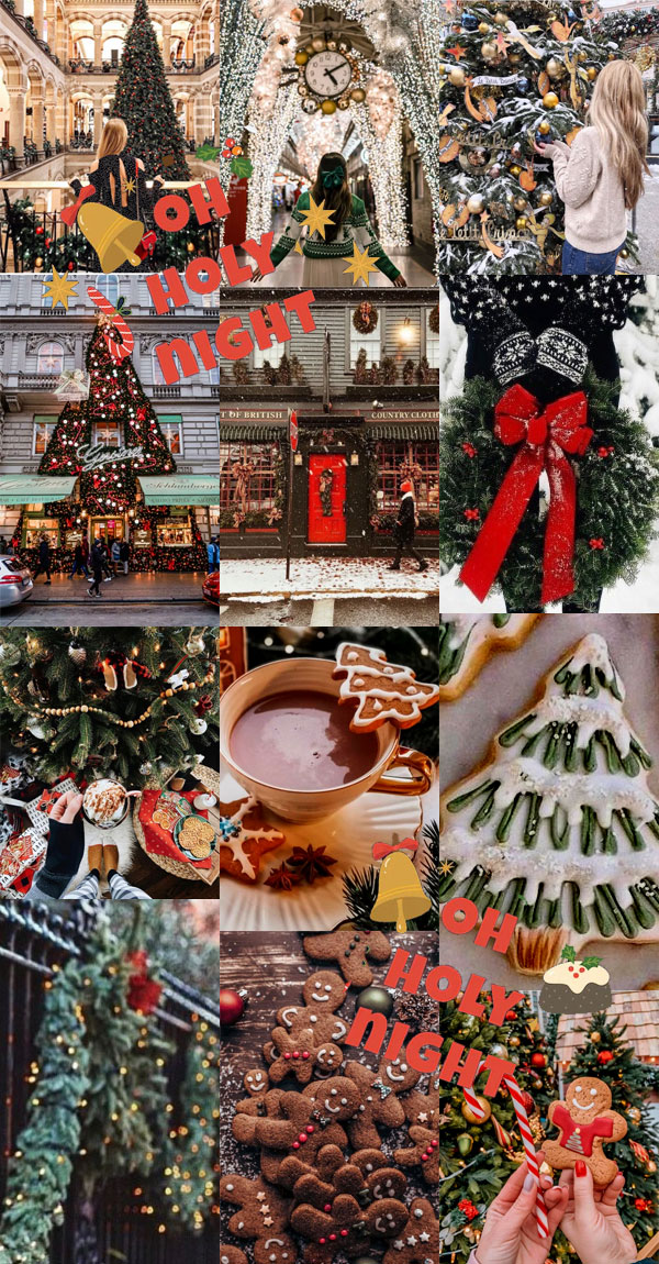 20+ Christmas Collage Aesthetic Ideas : Green, Gold, and Red Collage