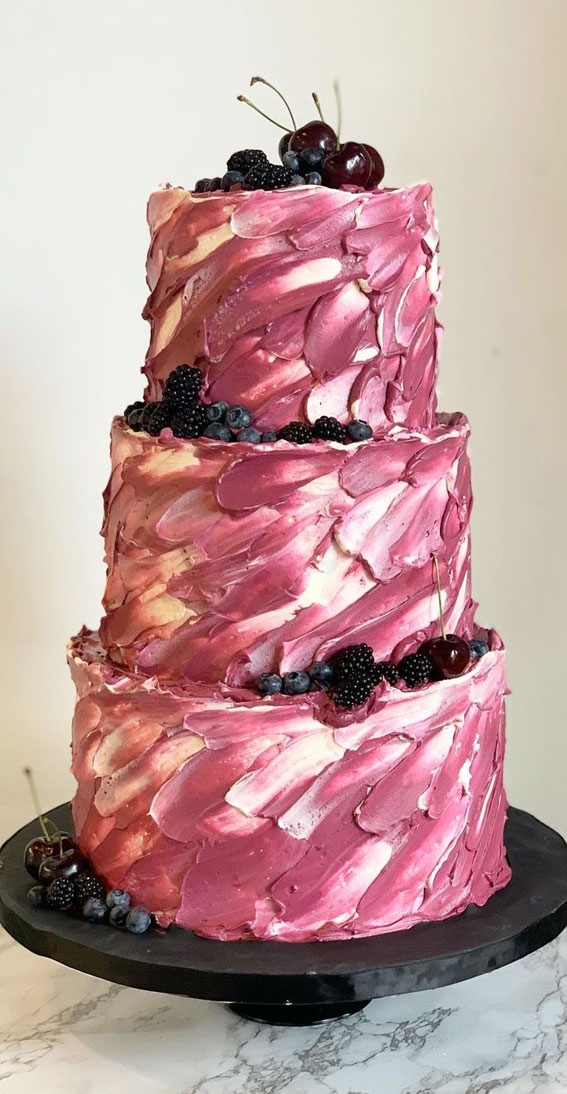 viva magenta wedding cake, ruffled wedding cake, wedding cake ideas