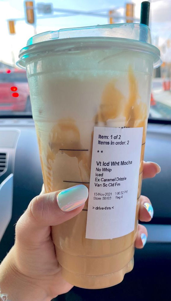 50+ Starbucks Drinks For Your Next Order : Iced White Mocha + Extra Caramel Drizzle