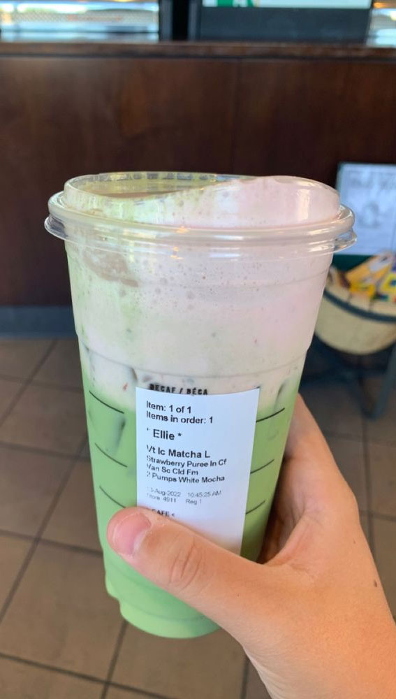 50+ Starbucks Drinks For Your Next Order : Iced Match Latte Cream Foam