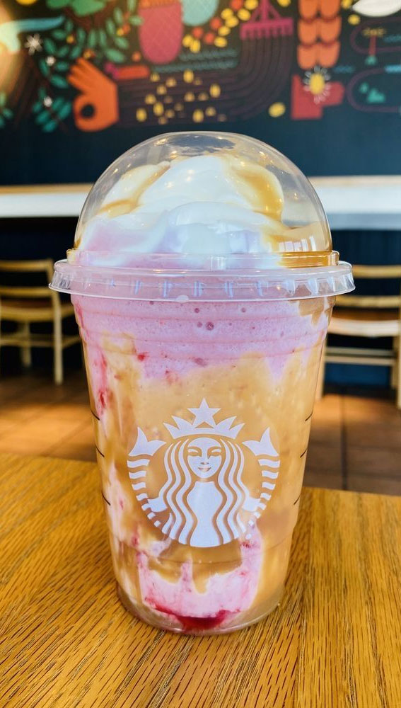 50+ Starbucks Drinks For Your Next Order : Caramel Strawberry Frappuccino