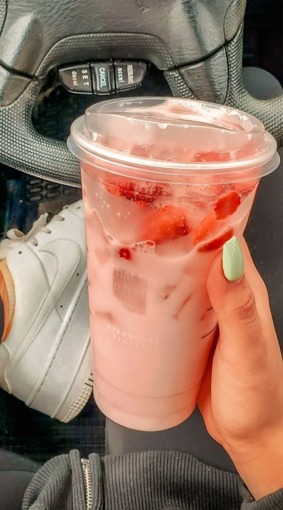 50+ Starbucks Drinks For Your Next Order : Strawberry Coconut Topped with Strawberries