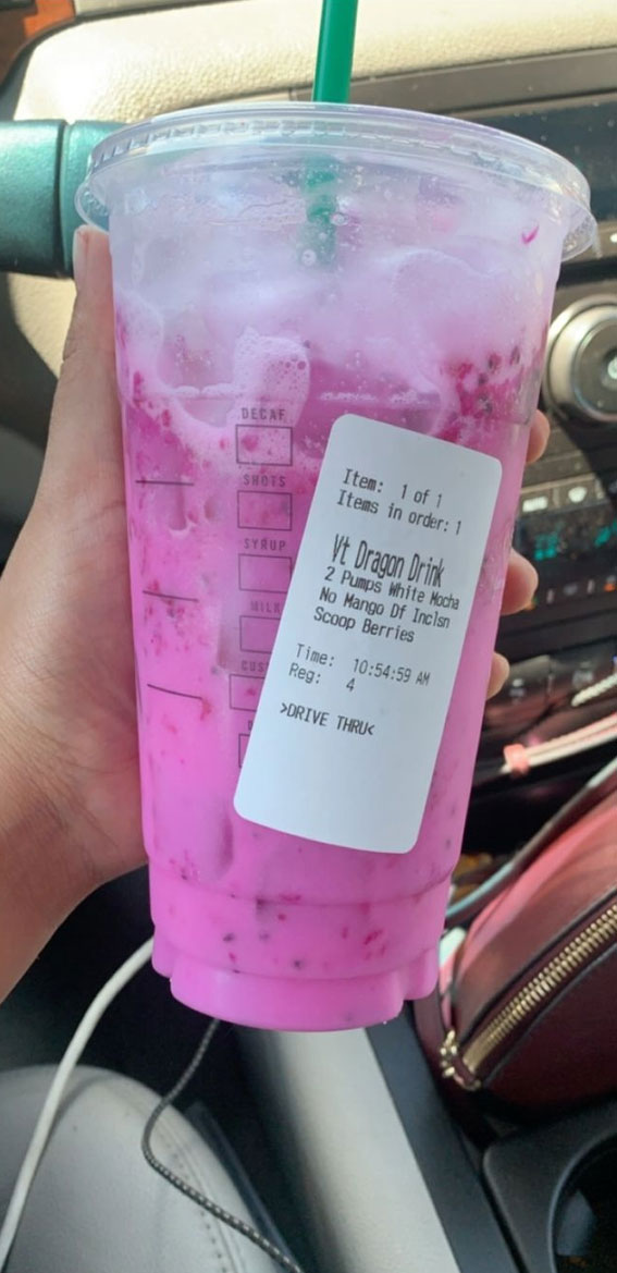 50+ Starbucks Drinks For Your Next Order : Dragon Drink with White Mocha + Berries