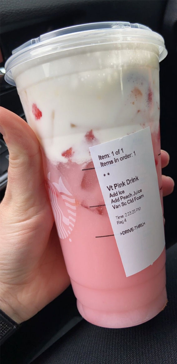 50+ Starbucks Drinks For Your Next Order : Peach Juice + Ice + Cold Foam
