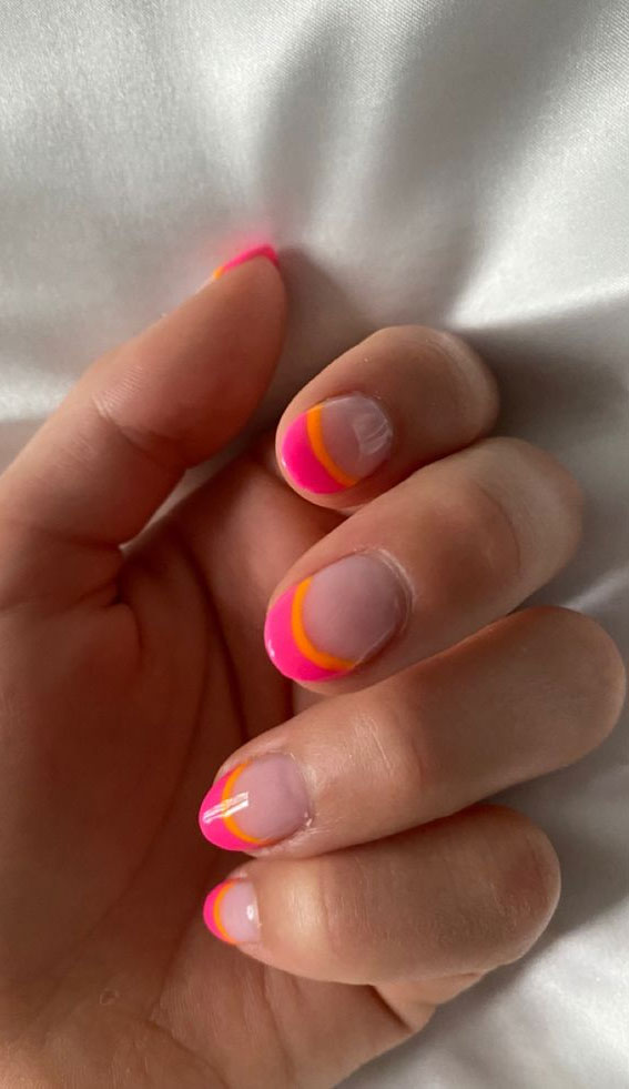 pink french tips, pink french nails, nail art, nail ideas, pink french nails