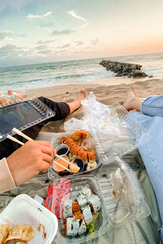 Discovering the Essence of Aesthetic Summer : Beach Picnic Sushi