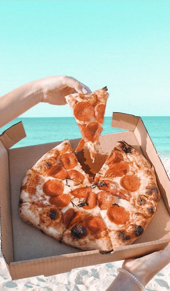 Discovering the Essence of Aesthetic Summer : Pepperoni Pizza Picnic on The Beach
