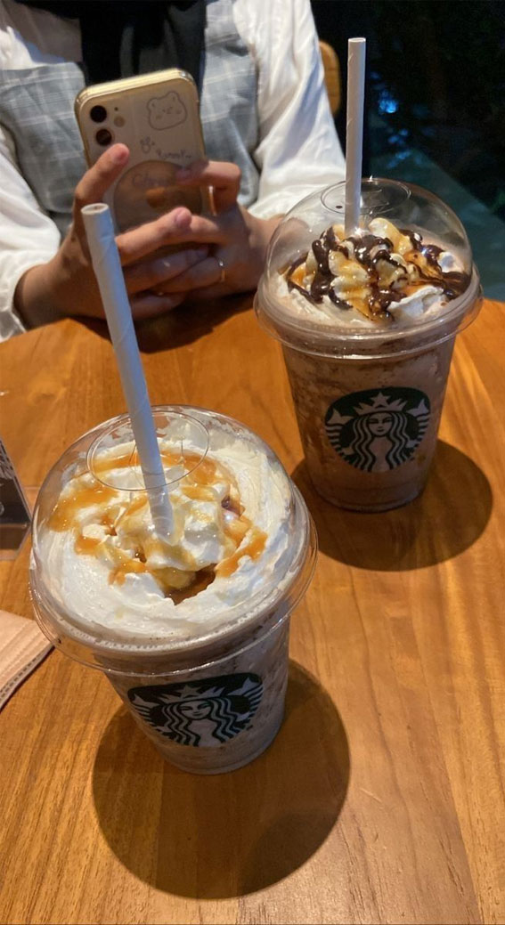 Irresistible Food Cravings Unveiled : Frappuccino Topped with Cream, Caramel & Chocolate