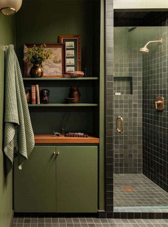 Green Bathroom, Green Bathroom Colour, Green Bathroom Tiles, sage green bathroom, dark green bathroom, green bathroom wall, green bathroom design, olive green bathroom