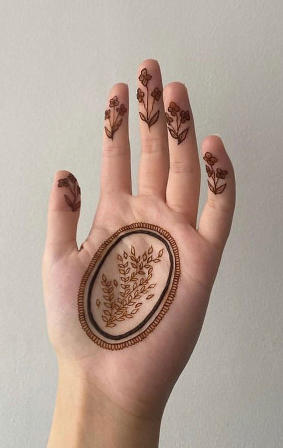 32 Captivating Henna Designs : Victorian Frame & Floral Fingertips