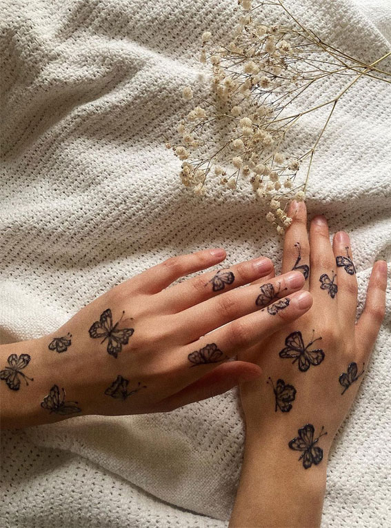 59 Timeless Pattern and Artistry Henna Designs : Scattered Butterflies