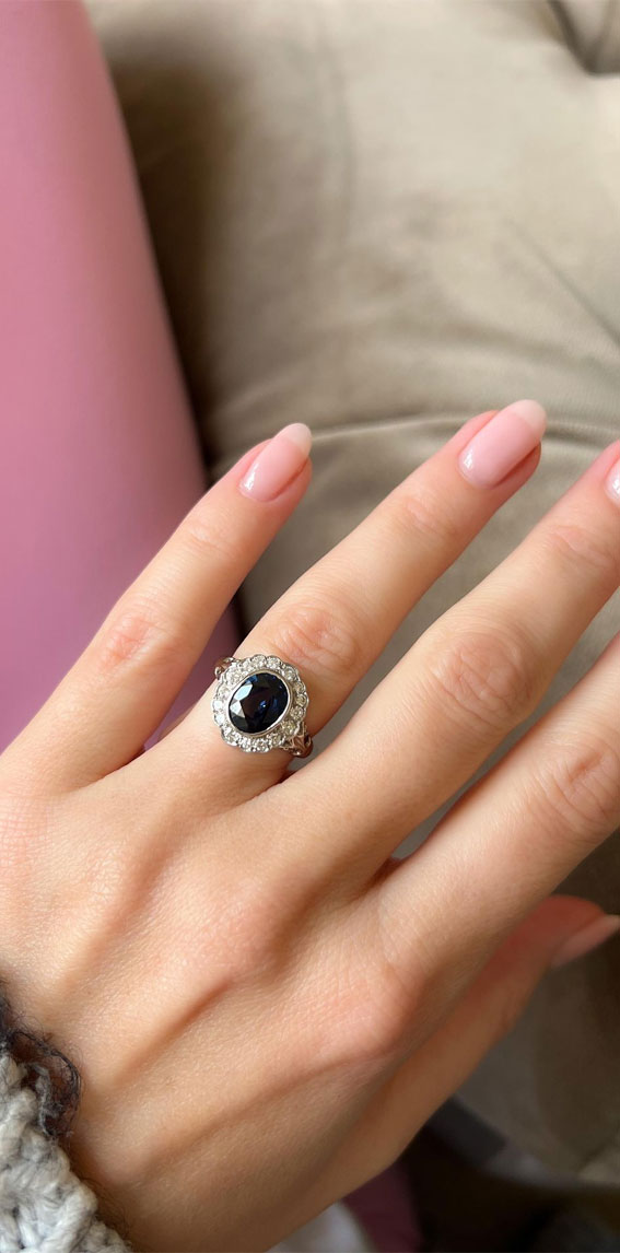 sapphire diamond ring, vintage ring, vintage engagement ring, engagement ring