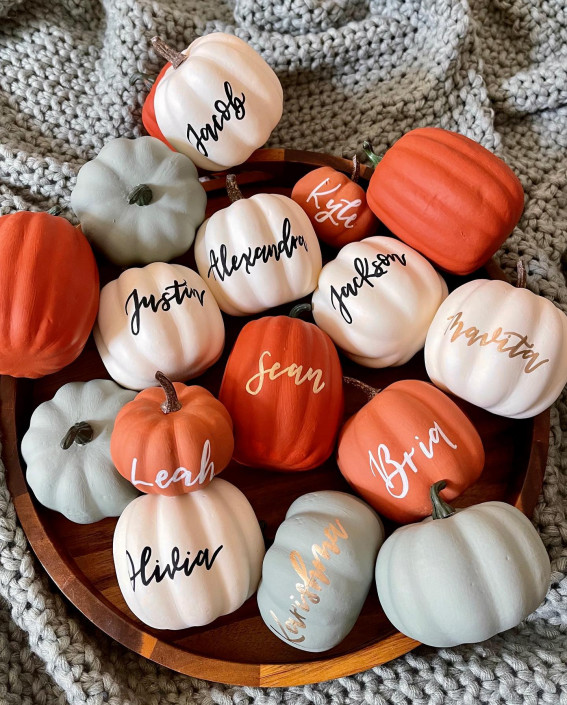 Pumpkin place cards, fall table place cards, autumn table place cards