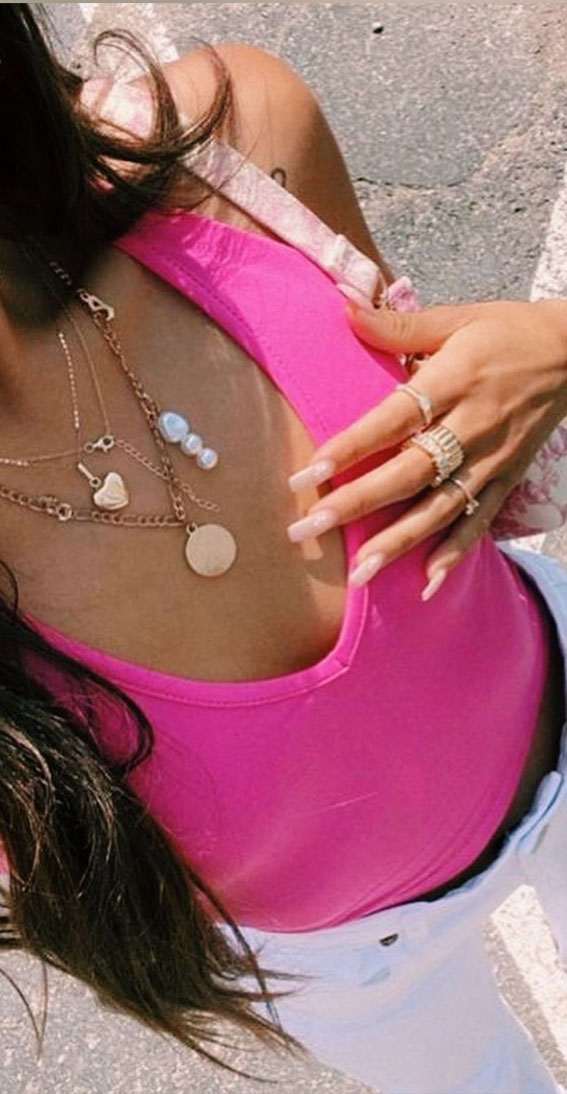 Sun-Kissed Summers Embracing the Aesthetics of a Radiant Season : Pink Top & Necklaces