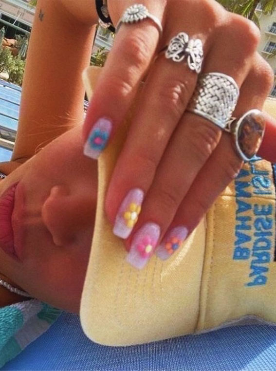 Sun-Kissed Summers Embracing the Aesthetics of a Radiant Season : Silver Rings + Cute Summer Nails