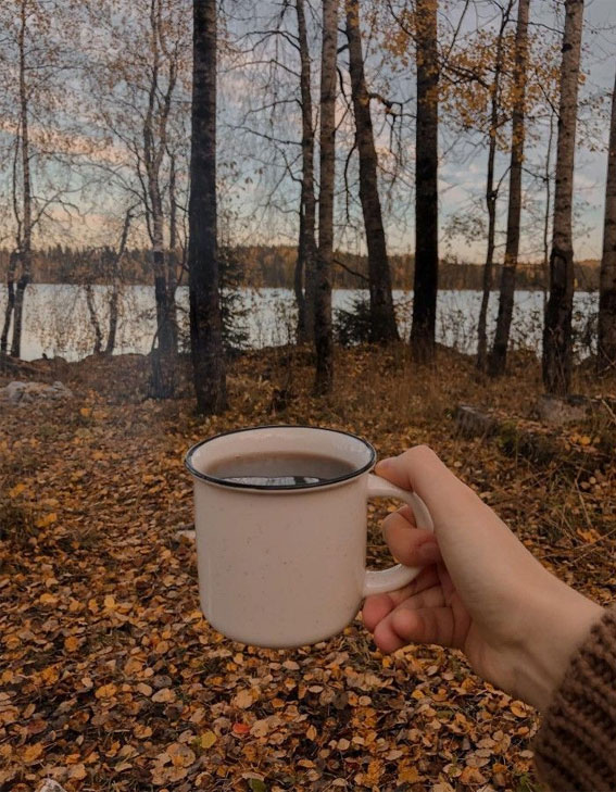 50 Visual Journeys Through Fall’s Aesthetics : Black Coffee with Fall Morning View