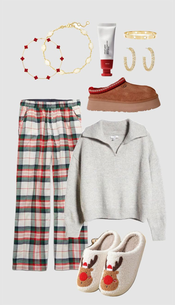 Holiday Happiness 50 The Perfect Christmas Wishlist Ideas : Grey Knitwear & Plaid Pyjamas