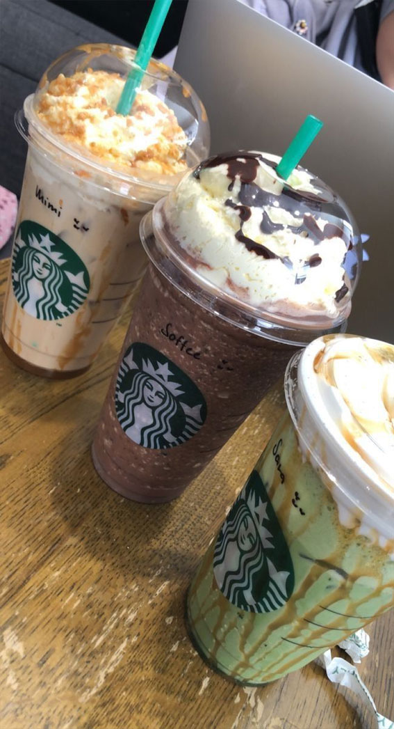 Indulgent Eats 50+ Foodgasmic Delights : Different Frappuccino Topped with Cream