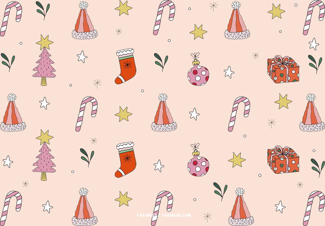 Festive Christmas Wallpapers To Bring Warmth & Joy To Any Device : Pink Candy Cane Wallpaper for Desktop