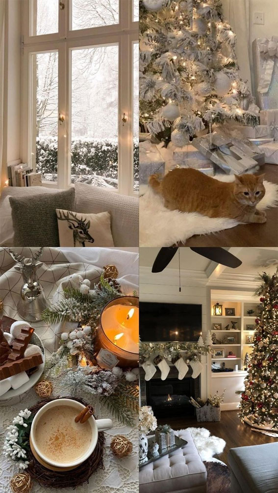 Winter Whisper Collage Ideas : Ginger Cat & White Christmas Tree