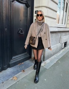 Cozy Elegance: Sweater, Mini Skirt, and High Boots Winter Ensemble 1 ...