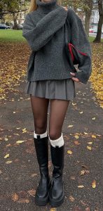 Cozy Elegance: Sweater, Mini Skirt, and High Boots Winter Ensemble 1 ...