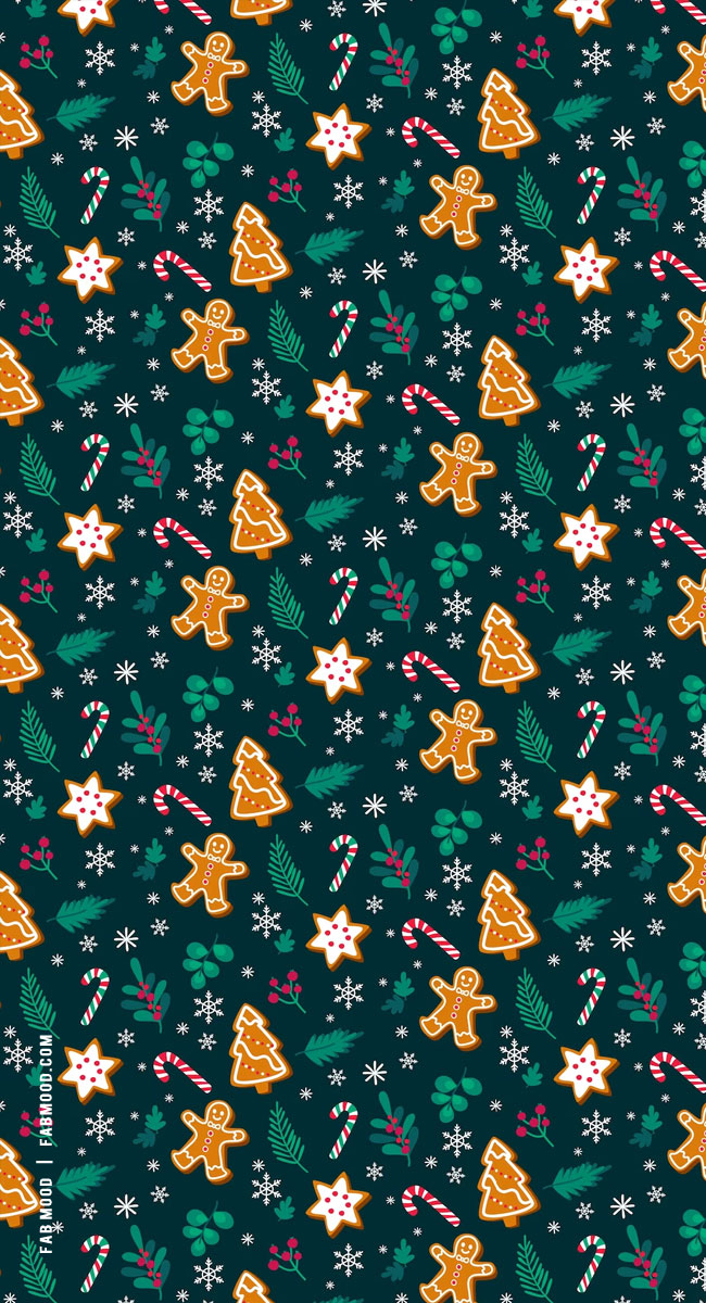Joyful Christmas Wallpapers : Gingerbread Biscuit Green Wallpaper