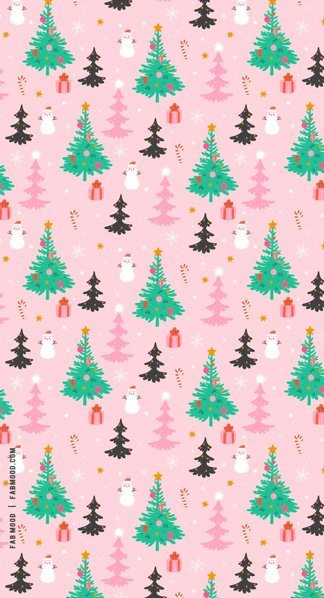 Joyful Christmas Wallpapers : Black Christmas Tree Pink Wallpaper