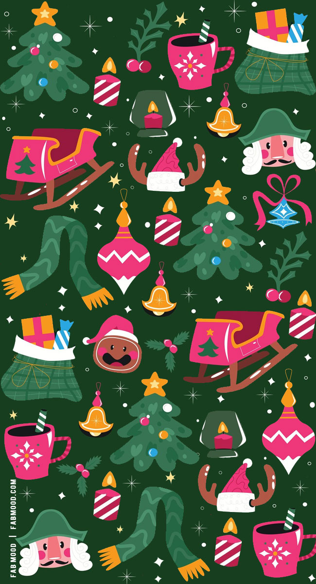 Festive Christmas Wallpapers To Bring Warmth & Joy To Any Device : Bright Pink & Green Wallpaper