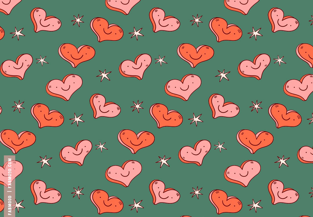 Captivating Valentine’s Wallpaper Ideas : Peach Love Heart Green Background