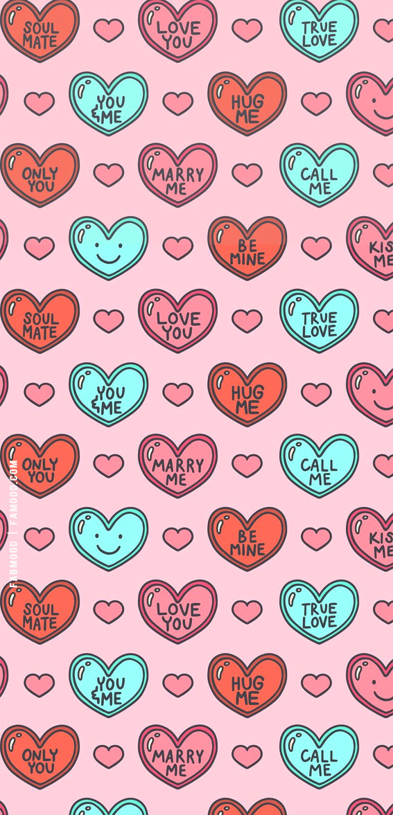 Captivating Valentine’s Wallpaper Ideas : Mint & Pink Love Heart Wallpaper for iPhone & Phone