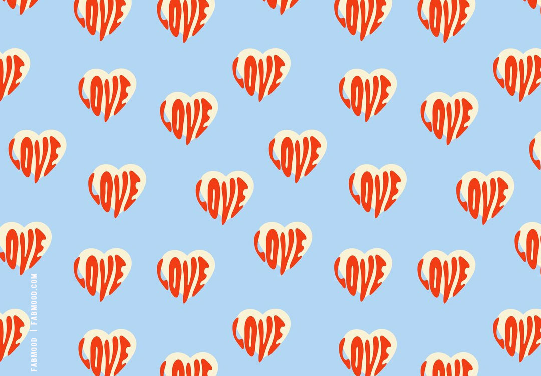 Captivating Valentine’s Wallpaper Ideas : Retro Love Heart Blue Wallpaper