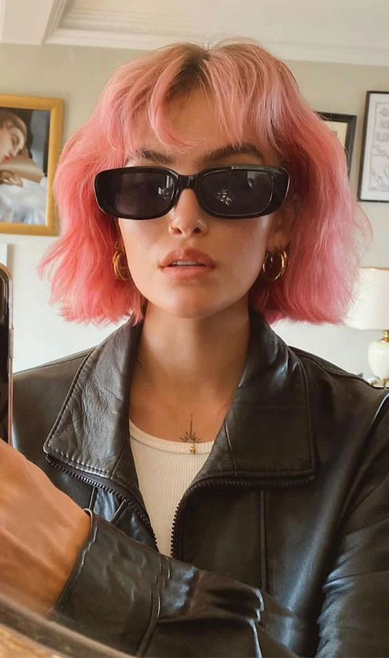 15 Chic French Bob Hairstyles : Pink French Bob with Bangs