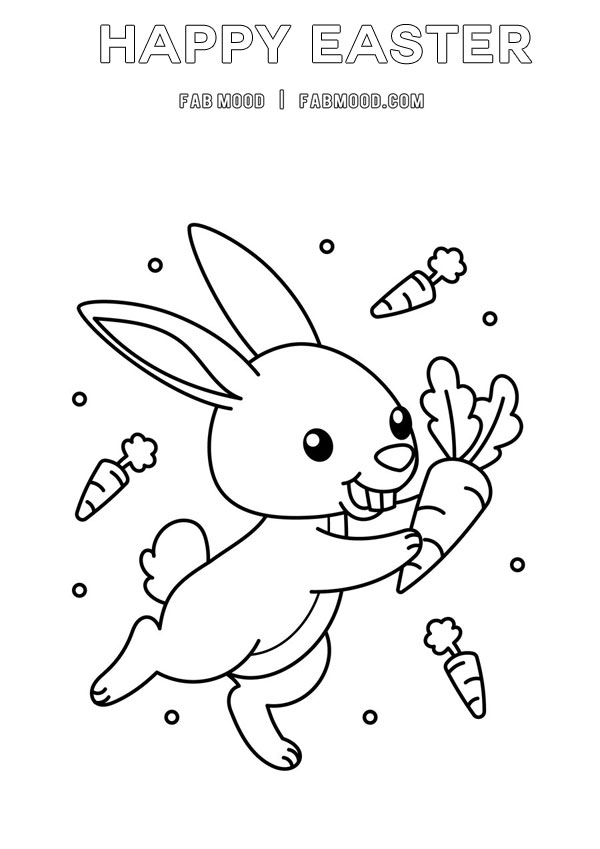 Download 10 FREE Simple Easter Colouring Pages for Children : Cheeky Rabbit & Carrots