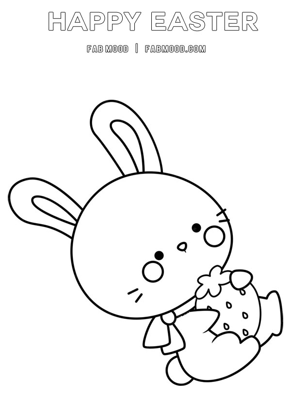 Download 10 FREE Simple Easter Colouring Pages for Children : Adorable Bunny & Strawberry