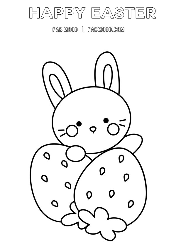 Download 10 FREE Simple Easter Colouring Pages for Children : Rabbit & Strawberries