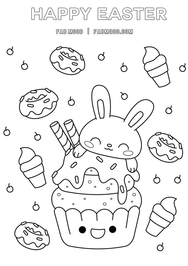 Download 10 FREE Simple Easter Colouring Pages for Children : Bunny, Cupcake & Donuts