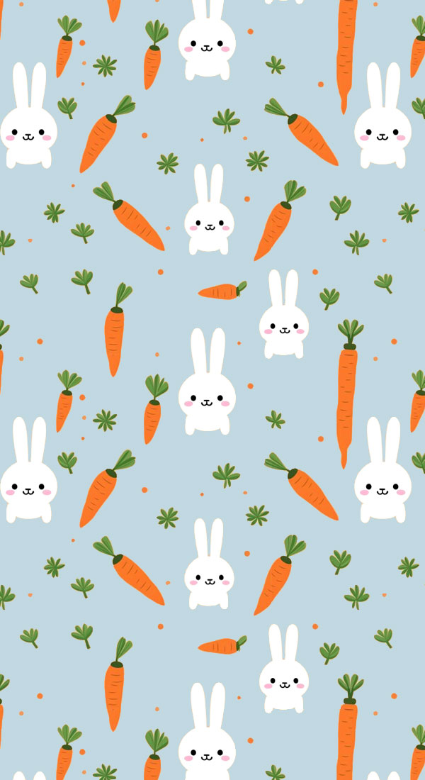 21 Easter Wallpapers Designed for Phones and iPhones : Bunny & Carrot Sky Blue Background