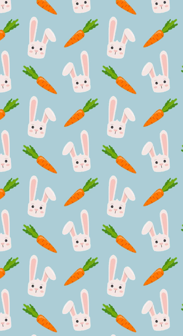 21 Easter Wallpapers Designed for Phones and iPhones : Bunny & Carrot Baby Blue Background